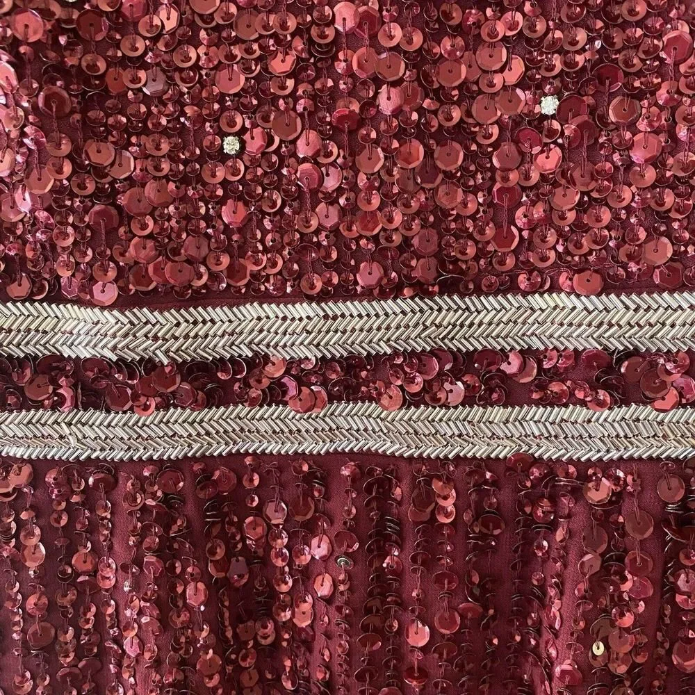 Mac Duggal Red Sequin Beaded Midi Sheath Cocktail Dress Gown Sz 6 $398 NWT 10509